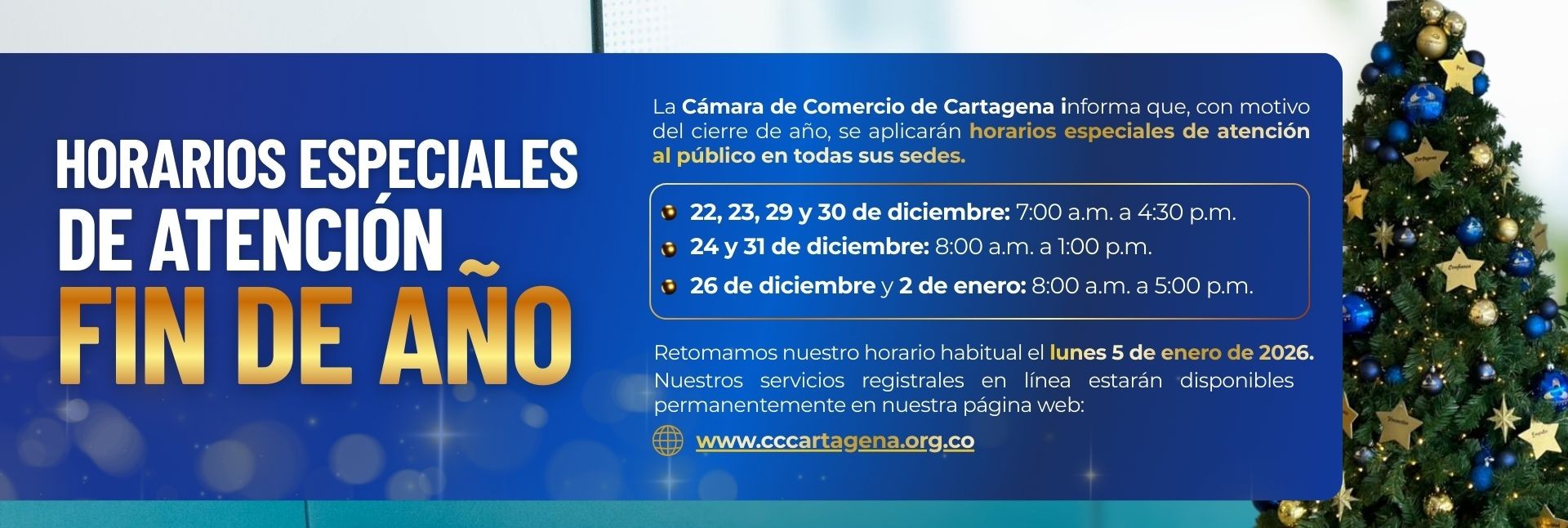 Horarios atención fin de año